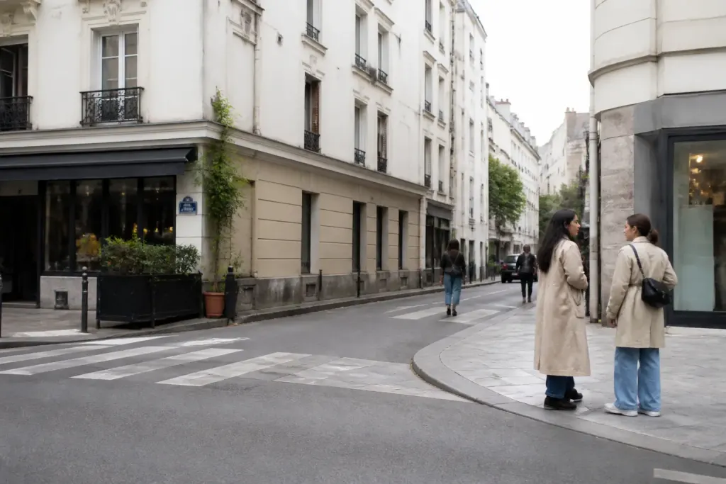 Immeubles residentiels rues commerces et habitants urbains