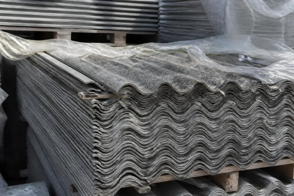 Panneaux ondules gris empiles rayon magasin bricolage