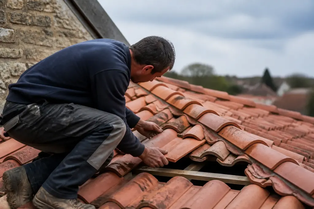 Reparateur remplace tuile endommagee sur toit